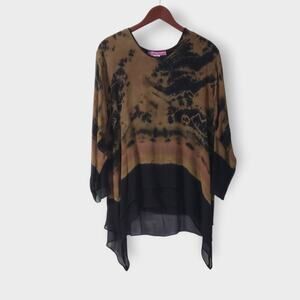Carole Dolighan Silk Artsy Lagenlook Asymmetric Layered Tunic Top Sz Sm Tie Dye